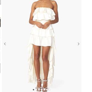 WeWoreWhat- TIERED RUFFLE HIGH LOW DRESS IN WHISPER WHITE